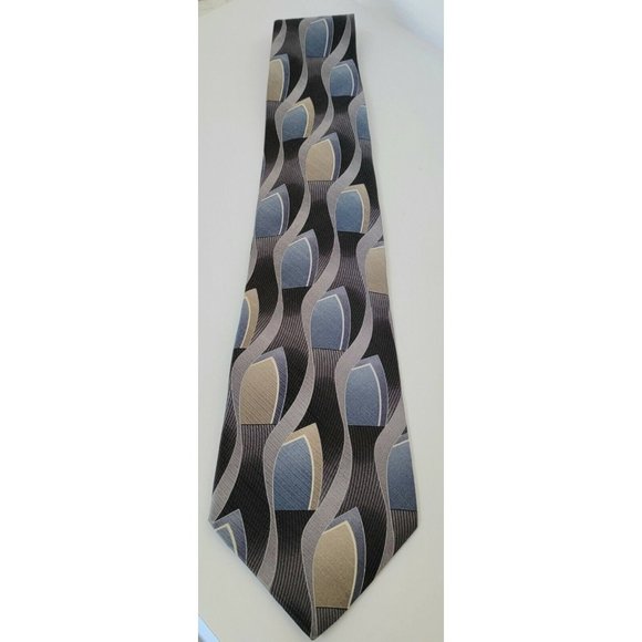 Murano Italia 100% Silk Mens Tie Necktie Blue Grey Gray Waves Shapes EUC - Picture 1 of 5